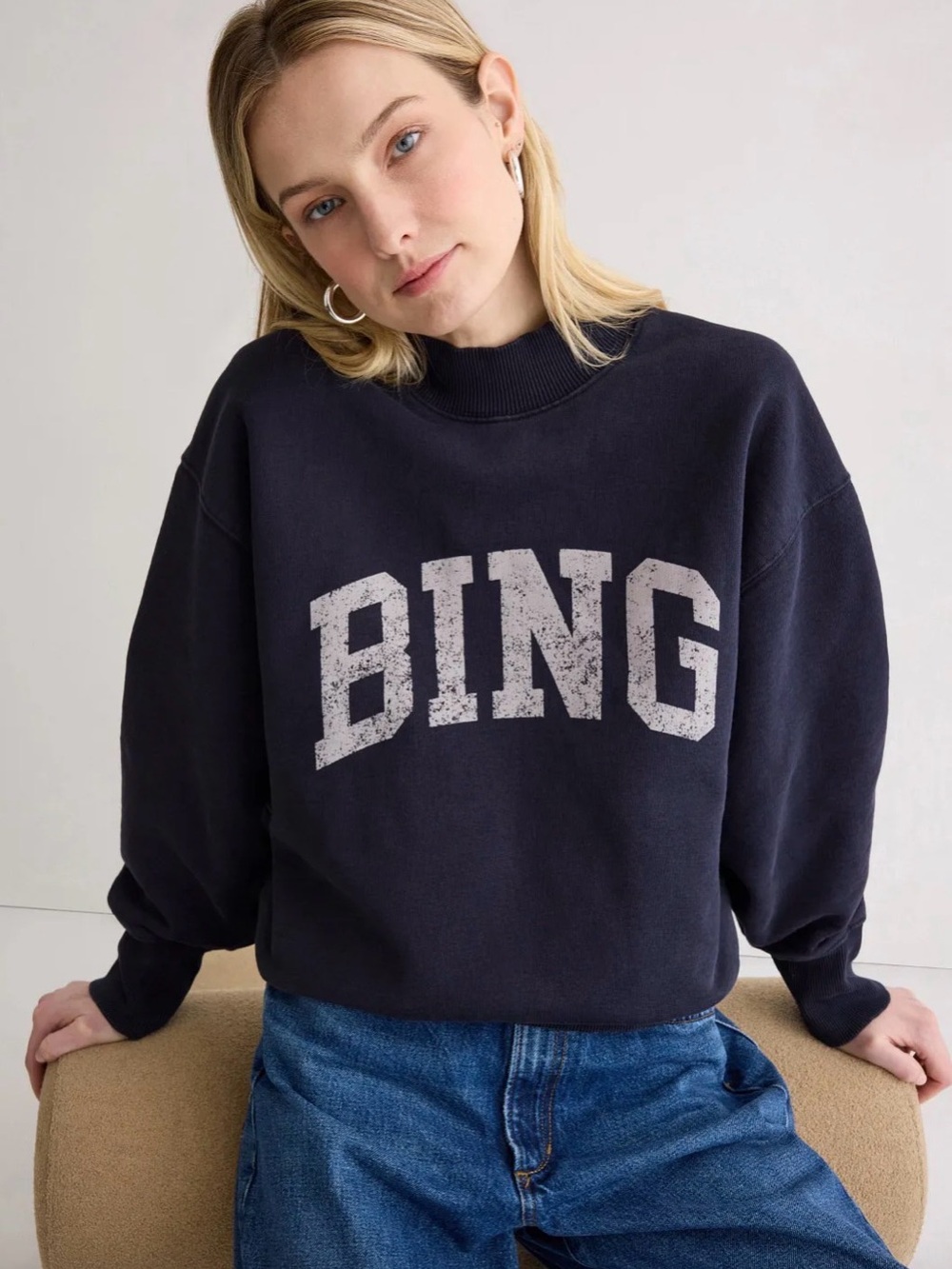Anine Bing Navy Bradie Graphic Sweater Size S